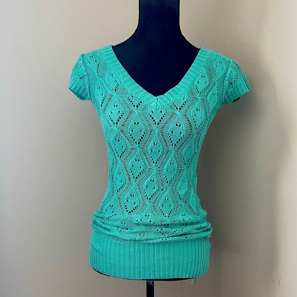 Crochet V neck sweater